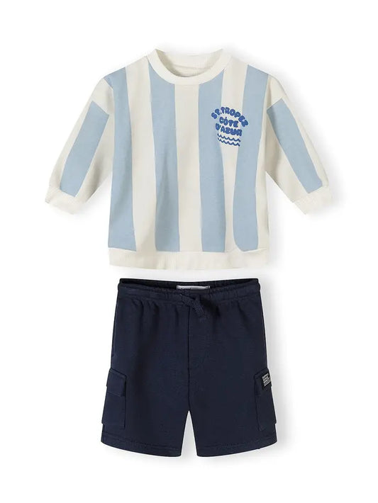 Sweatshirt- und Shorts-Set, gestreift, blau-weiß