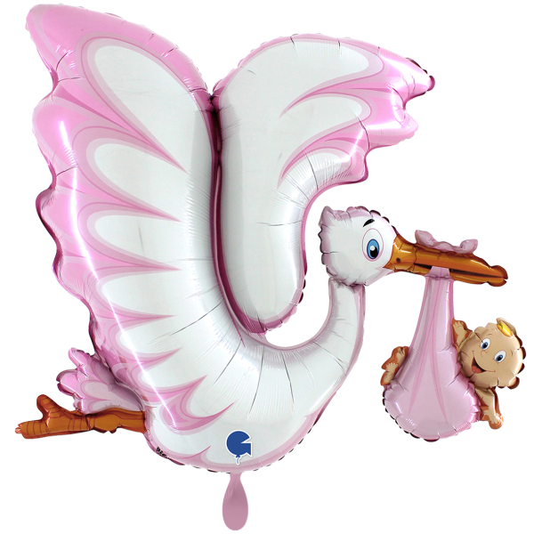 Balloon XXL - Storch mit Baby rosa
