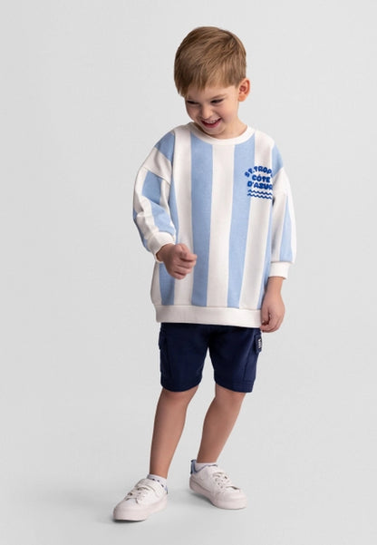Sweatshirt- und Shorts-Set, gestreift, blau-weiß