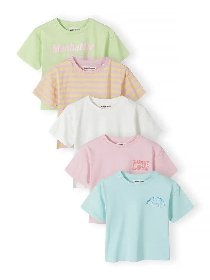 T-Shirts 5er-Pack, Pastell, bedruckt & gestreift