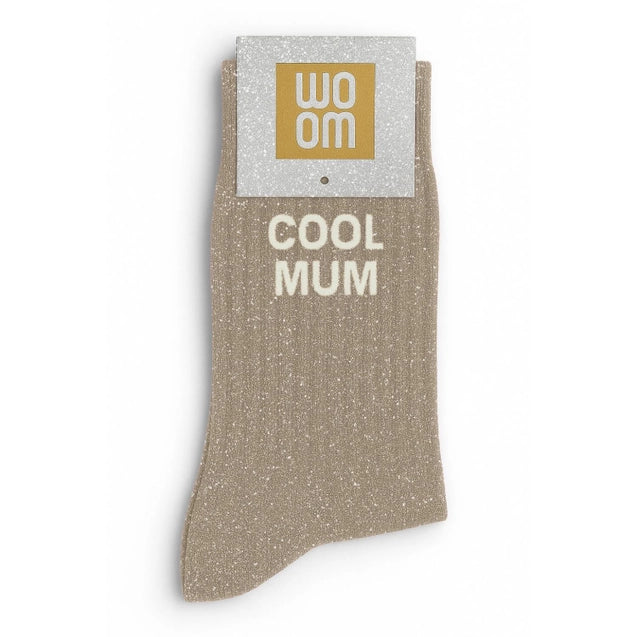Glitzersocken mit "Cool Mum" beige