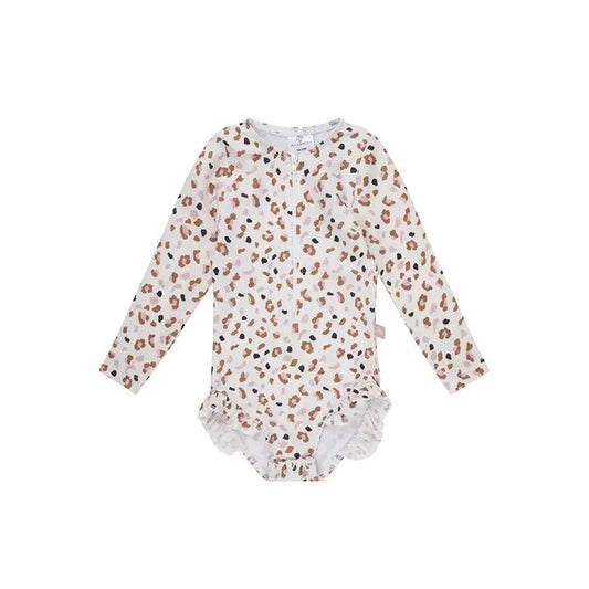UV-Badeanzug Mädchen m. Ärmel beige Leopard