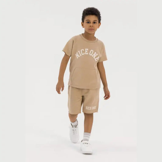 T-Shirt- und Shorts-Set, „Nice One“, Beige