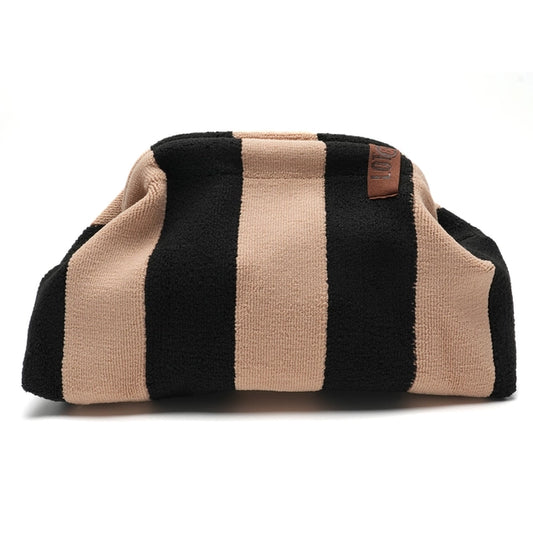 Stoff Clutch beige/schwarz