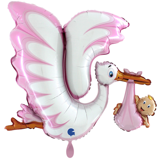 Balloon XXL - Storch mit Baby rosa