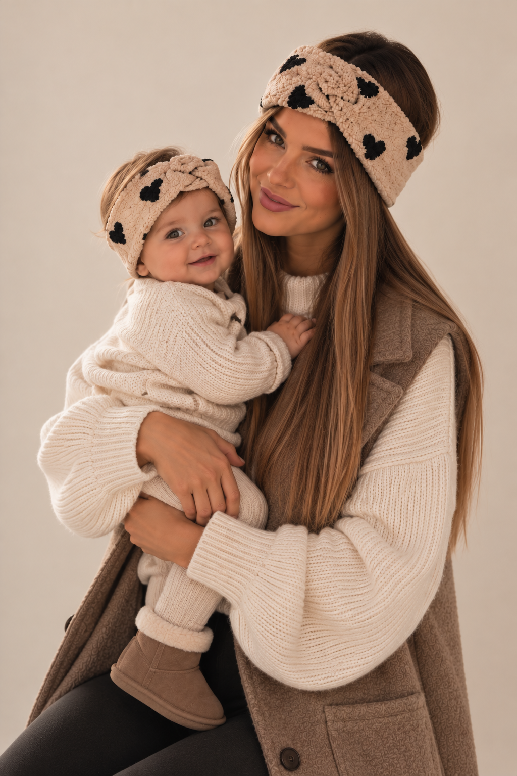 Damen Stirnband Herz Creme Mini Me