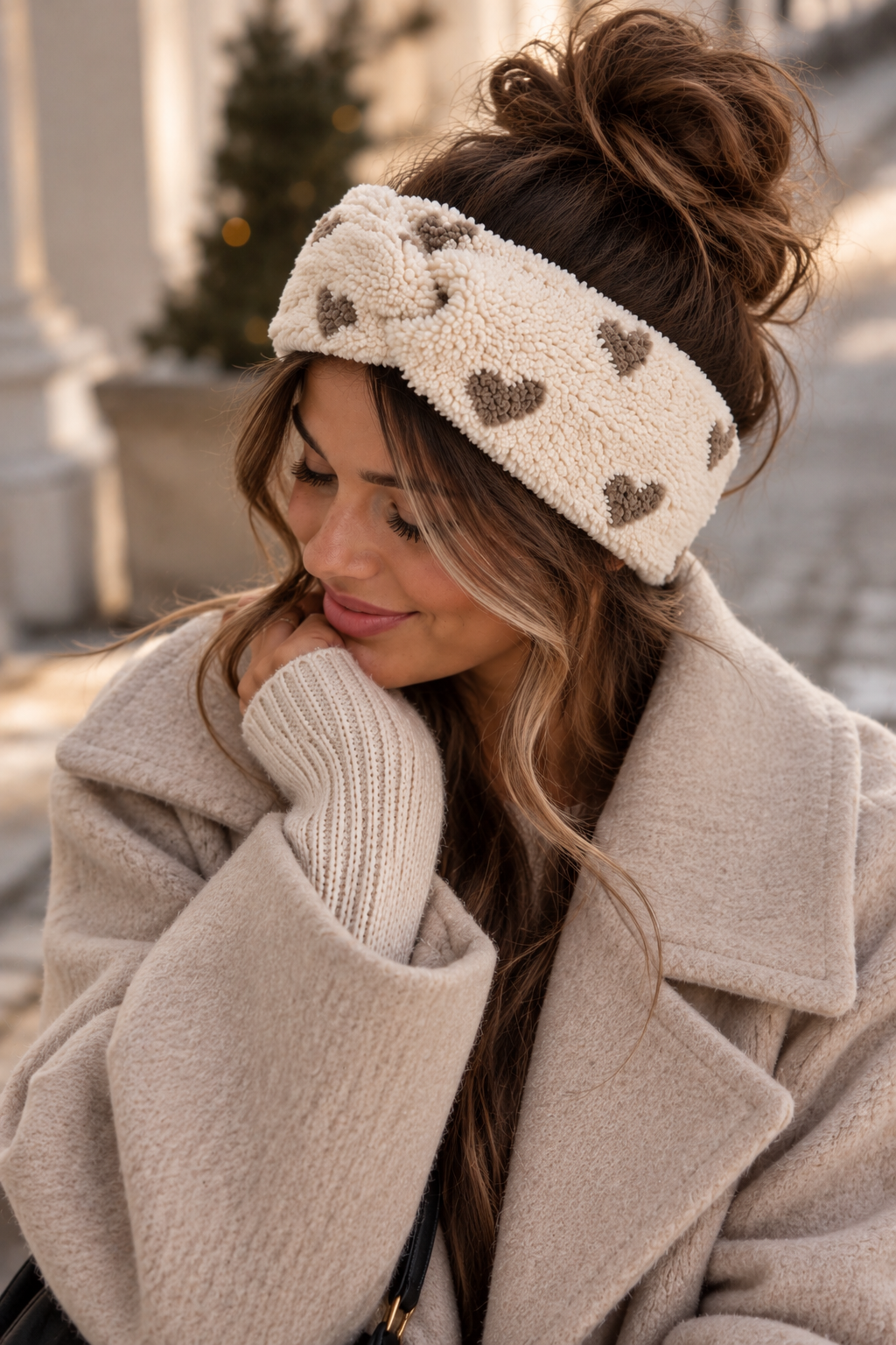 Damen Stirnband Teddy Herz beige Mini Me