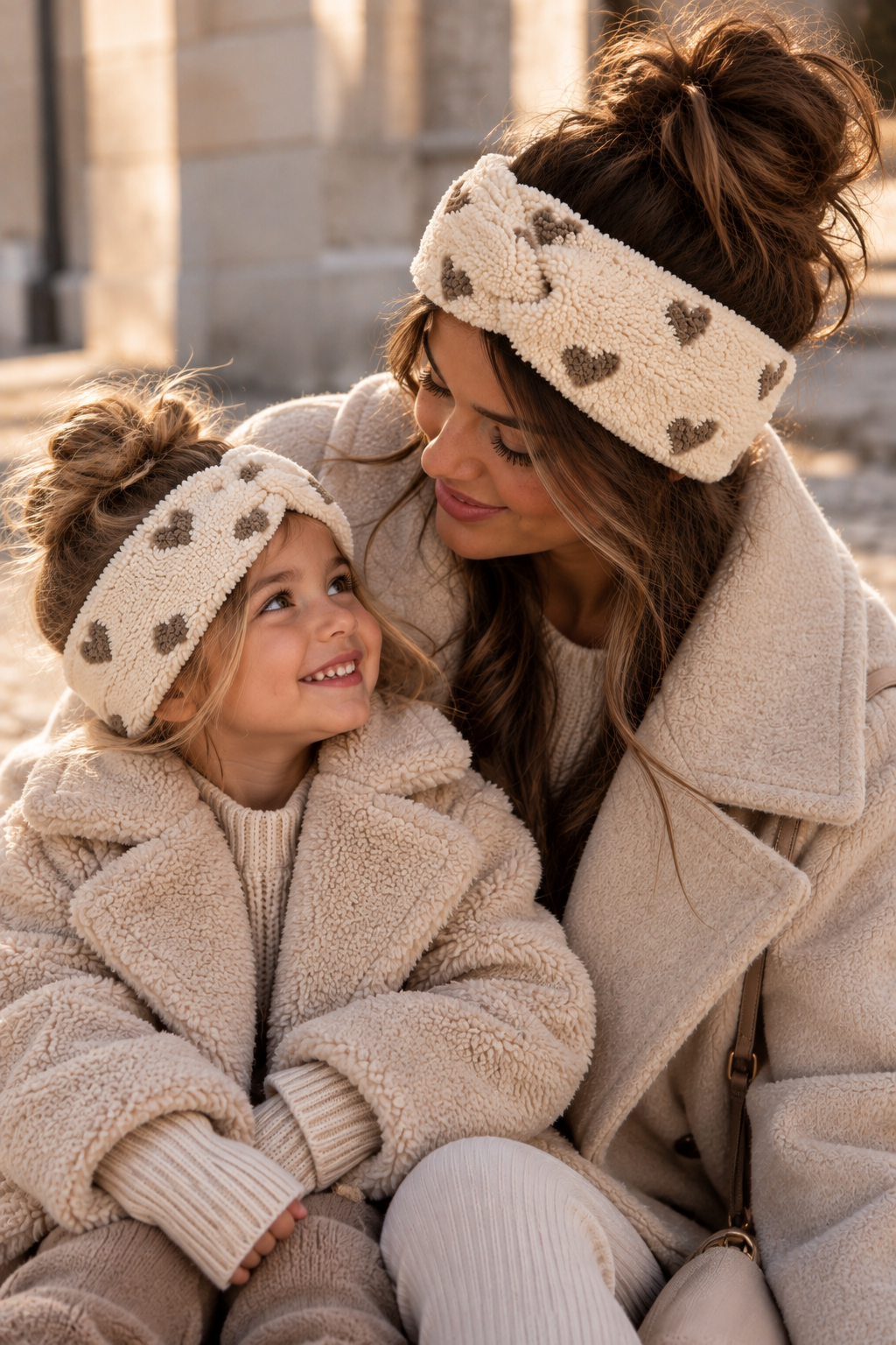Kinder Stirnband Teddy Herz beige