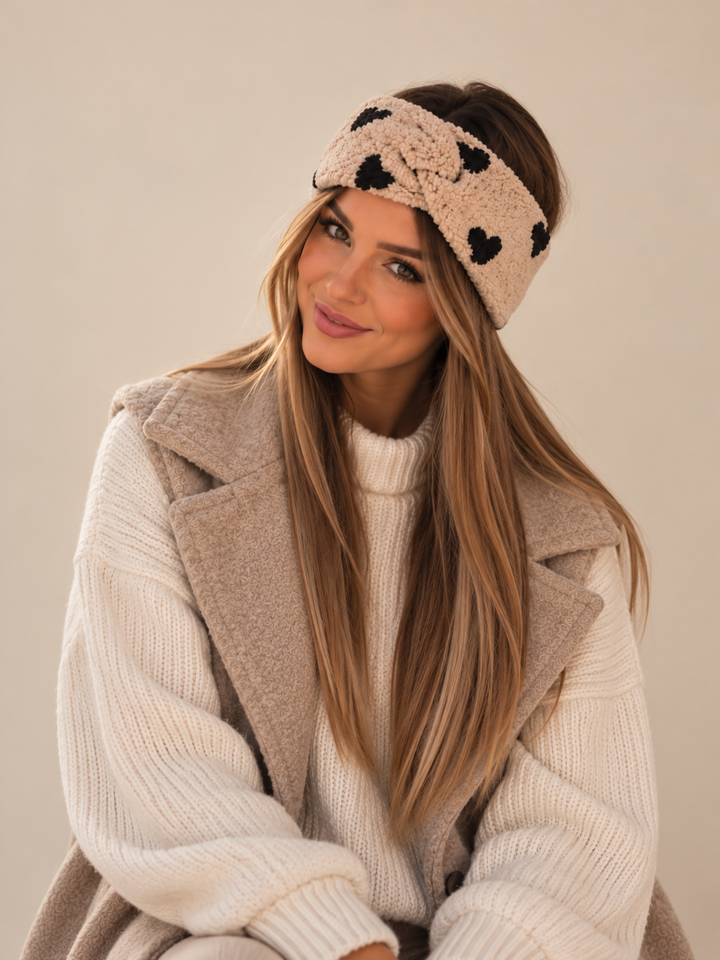 Damen Stirnband Herz Creme Mini Me