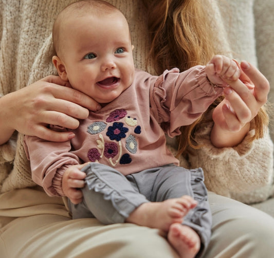 Pullover zartrosa Teddy Blumen