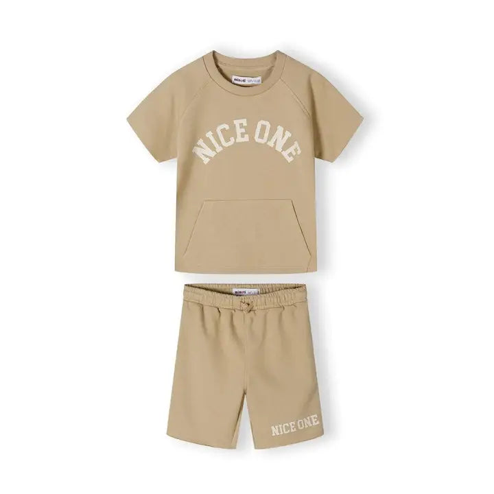 T-Shirt- und Shorts-Set, „Nice One“, Beige
