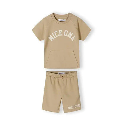 T-Shirt- und Shorts-Set, „Nice One“, Beige
