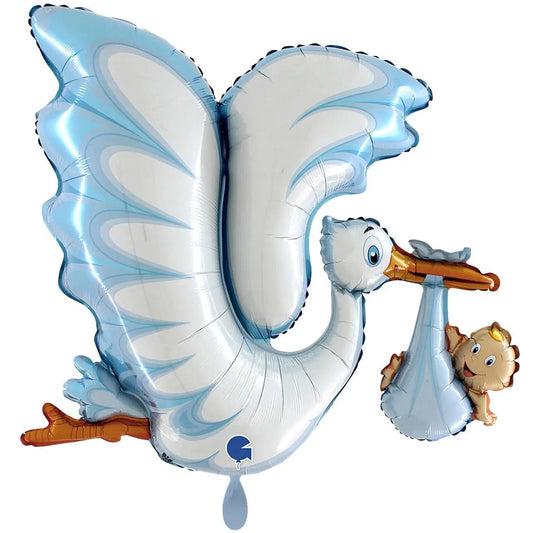 Balloon XXL - Storch mit Baby blau
